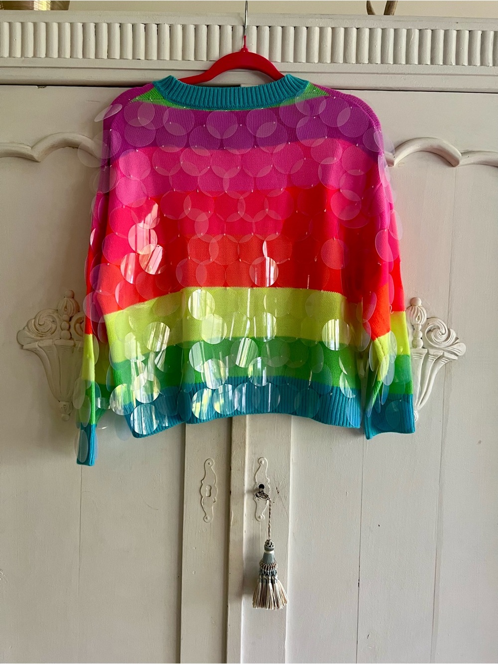 Queen of Sparkles Bright Rainbow Striped Women’s Sweater - Multicolor - Picture 2 of 3